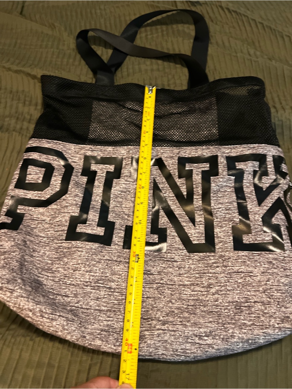 PINK Victoria's Secret Heather Gray & Black Mesh Logo Tote